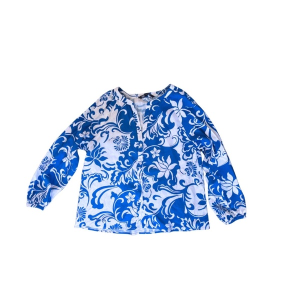 SET (top and pants)  - Zara Blue and White Floral Linen Blend  - Size M - Picture 5 of 6